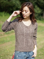 ウールリネンケーブル編ミショートプルオーバー/ブラウン