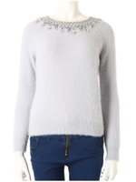 クリアビジュー付きシャギーニット/ホワイト