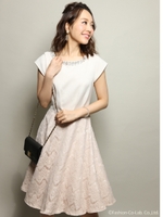 スパンコールレースドッキングドレス/ネイビーxベージュ