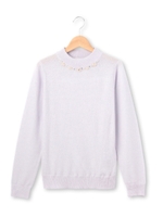 ビジューつき鹿の子編みハイネックニット/ホワイト(002)