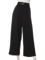 ポンチ細ベルト付ワイドパンツ/ブラック
