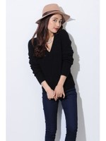 ミドルゲージVネックニットTOP/WHITE