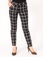 後ろゴムギャザーチェック柄パンツ/グレ-