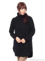 オフタートルケーブルニットチュニック/Ivory