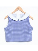 ショート丈襟付キギンガムチェックトップス/ブルー