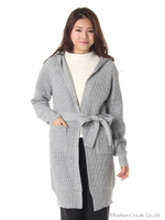 バルキー糸ニットフードガウン/杢グレー