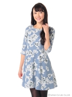 パール付花柄ワンピース/ライトブルー