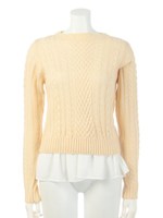 ボトルネックケーブルレイヤードニット/キャメル