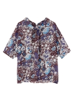 [L]フラワープリントルーセントブラウス/ボルドー(164)