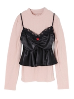 キャミ付きリブトップス/ブラック