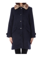 フェイクファー衿つきカルゼコート/ネイビー(093)