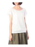 シフォン袖フラワーレースカットソー/ホワイト(001)