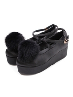 ポンポン付サテンバレエシューズ/ブラック