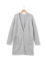 リブポケットロングニットカーディガン/ライトグレー(011)