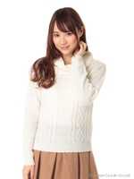 リボンオフタートルニット/クリーム