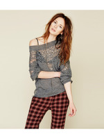 透かし柄ドロップショルダーニット/ブラック(019)