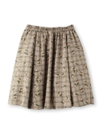 チェック×フラワー柄フレアスカート/ライトベージュ(151)