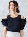 フリルスリーブブラウス/ネイビー