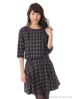 フリンジチェックセットアップ/ネイビー