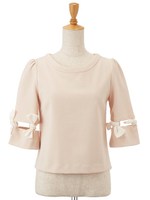 リボンスリーブトップス/ブルー