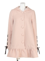 袖スピンドルAラインフードコート/ピンク