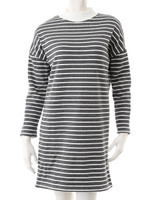 【ECURY】裏起毛ボーダーミディワンピース/グレー