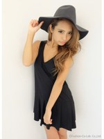 裾プリーツミニワンピース/サックスブルー