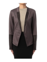 裏毛×フェイクレザージャケット/ブラウン系(043)