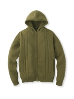 ジップアップフード付きニットパーカー/カーキ(027)