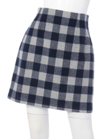 チェック柄ウールタイトスカート/ネイビー