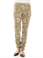 切り絵リボンフラワープリントレギパン/カーキ