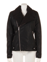 中綿衿ボア合皮ライダースジャケット/ブラック