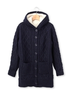 裏ボアケーブルニットフードカーディガン/ネイビー(093)