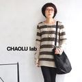 CHAOLU lab（カオルラボ）スリーブ切替ボーダーモヘアニットワンピース