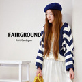 FAIRGROUND（フェアーグラウンド）コットンニットボーダーフード付きボレロカーディガン