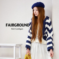 FAIRGROUND（フェアーグラウンド）コットンニットボーダーフード付きボレロカーディガン