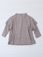 Fringe sleeve tops/LIGHT-BROWN