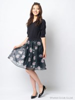 【andGIRL掲載】ピンクローズプリントニットコンビワンピース/黒