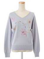 カラフルフラワーシシュウニット/ライトブルー