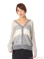 【OUTLET】スパンコールボーダーカーディガン/ベージュ