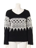 レースドッキングシアーニット/ブラック