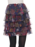 チュールアンティークフラワープリントスカート/ネイビー