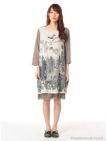 プレゼントの森プリントワンピース/ベージュ