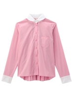 後プリーツ配色丸衿ブラウス/ライトブルー(091)