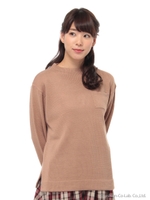 ・ボトルネックポケットゆるニットプルオーバー/Pink Beige