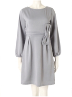 ウエストリボンコクーンワンピース/グレー