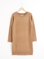 Vネックケーブル編みワンピース/キャメル