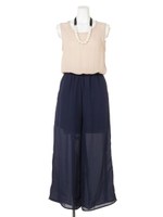 【ANAP】パールネックレス+ジョーゼットサロペットSET/WH/BK