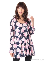 カラーフラワーチュニックブラウス/ピンク