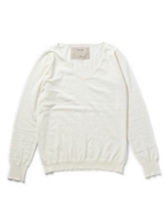 コットンカシミヤカラーVネックニット/ホワイト